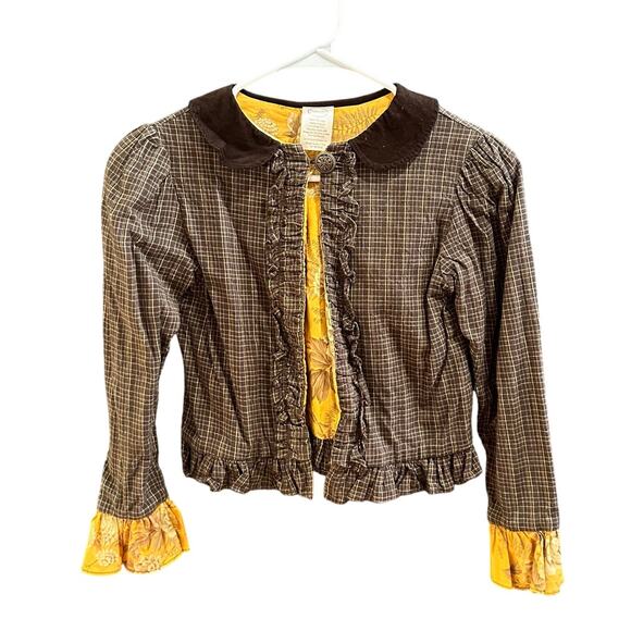 Persnickety Jacket 100% Cotton Long Sleeve Brown Yellow Made in USA Size 12Y - Picture 1 of 6